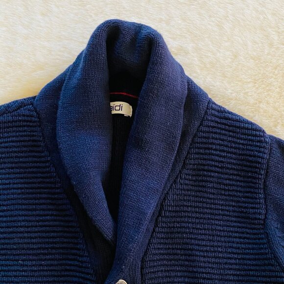 Okaidi Navy Cardigan Sweater Boy's Size 6 Thick Ribbed Pockets Shawl Collar - Picture 2 of 9